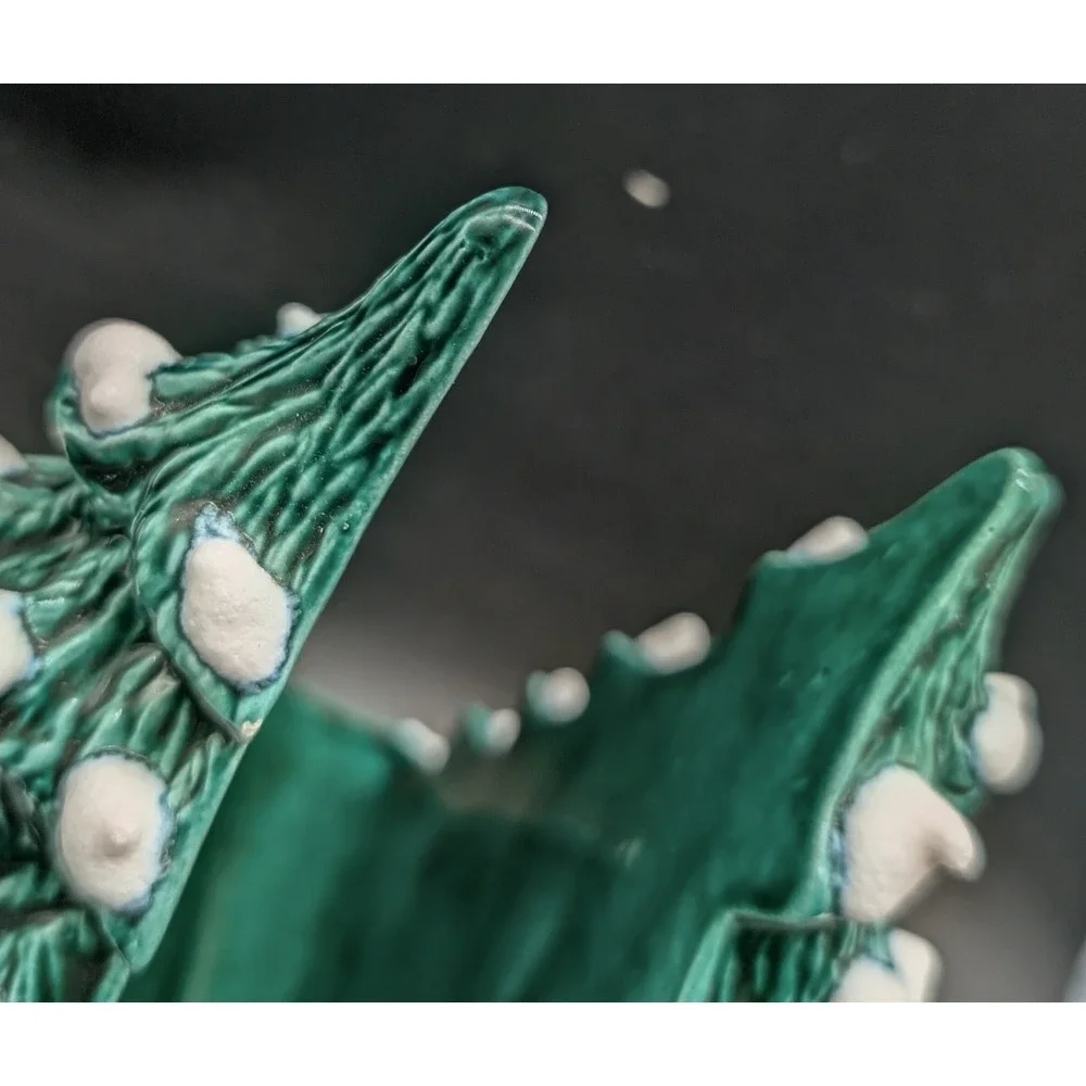 Vintage 1982 Handmade Ceramic Christmas Tree Napkin Holder Snow Capped Green